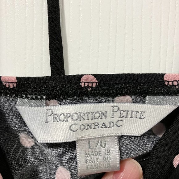 Dressy sleeveless top w/ draped neckline - black with light pink polkadots, Lg - Picture 4 of 4